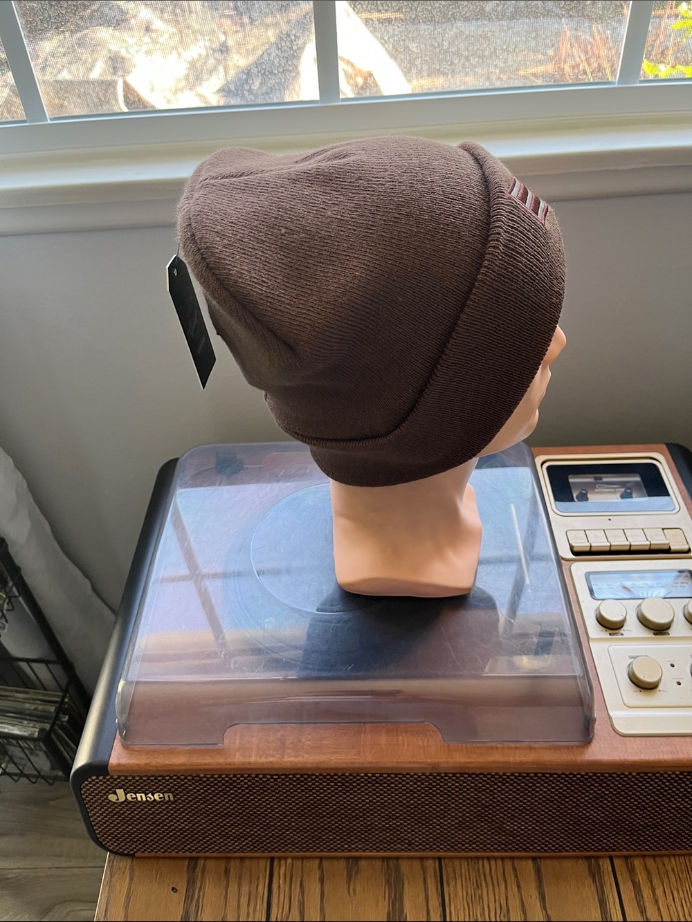 Brown Knit Beanie with Chevron Patch - Picture 2 of 3